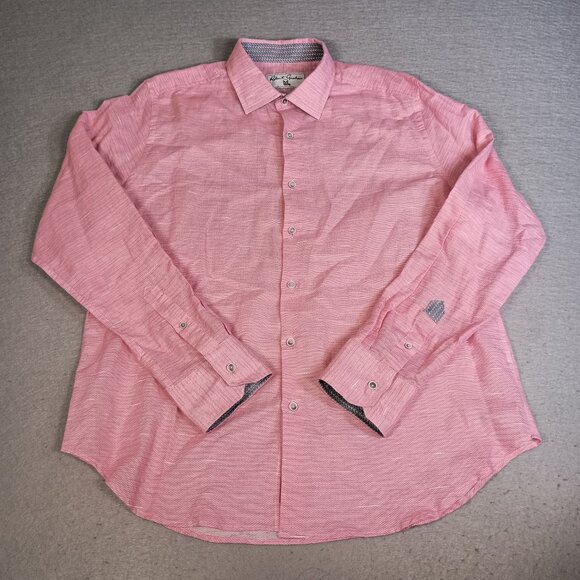 Robert Graham Men's XL Pink Brixton Linen Blend Classic Fit Flip Cuff Shirt - Picture 4 of 15